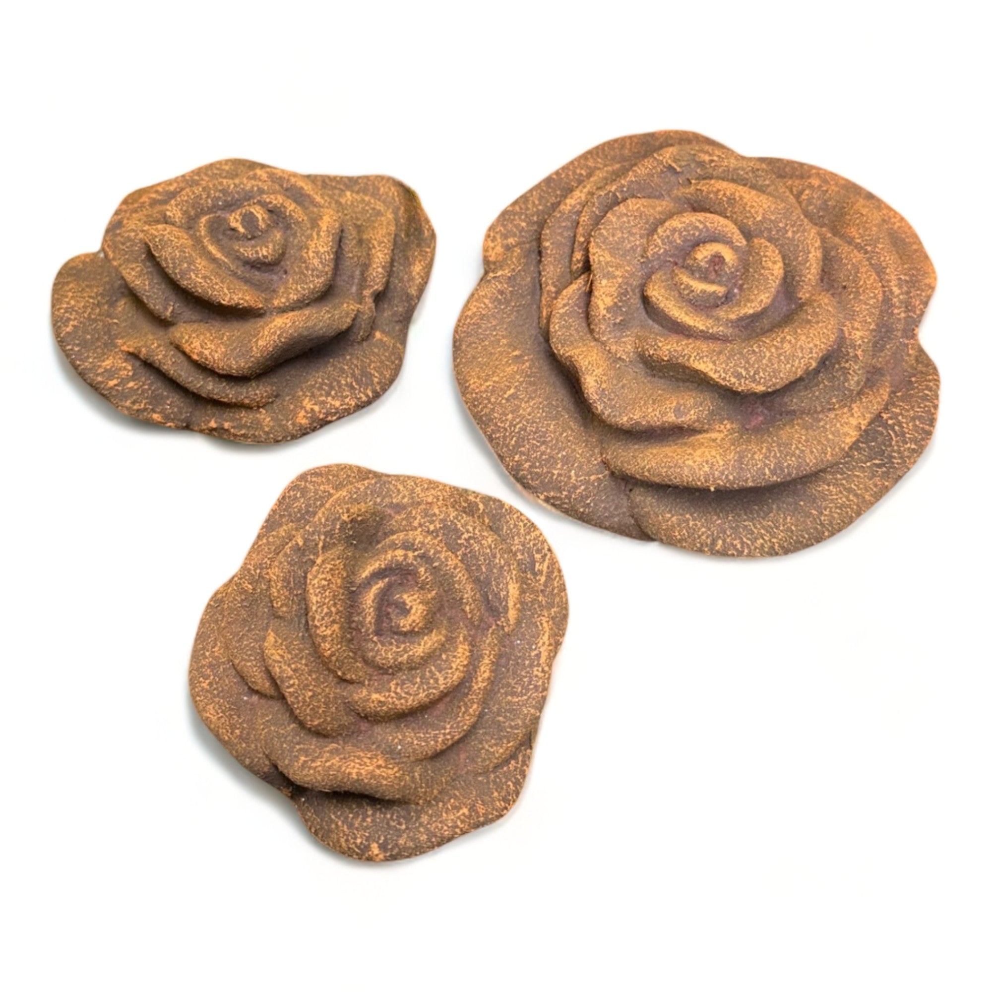Rose 3er Set Rosenblüte Stein Rosen Blüte Blumen Steinguss frostfest  Garten Rost Metall Optik