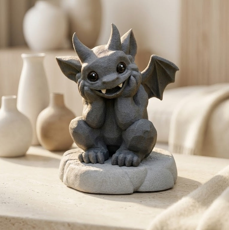 Drachen Wächter aus Steinoptik – Handgefertigte Deko Figur mit Betonplatte | Gargoyle Figur