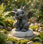 Drachen Wächter aus Steinoptik – Handgefertigte Deko Figur mit Betonplatte | Gargoyle Figur