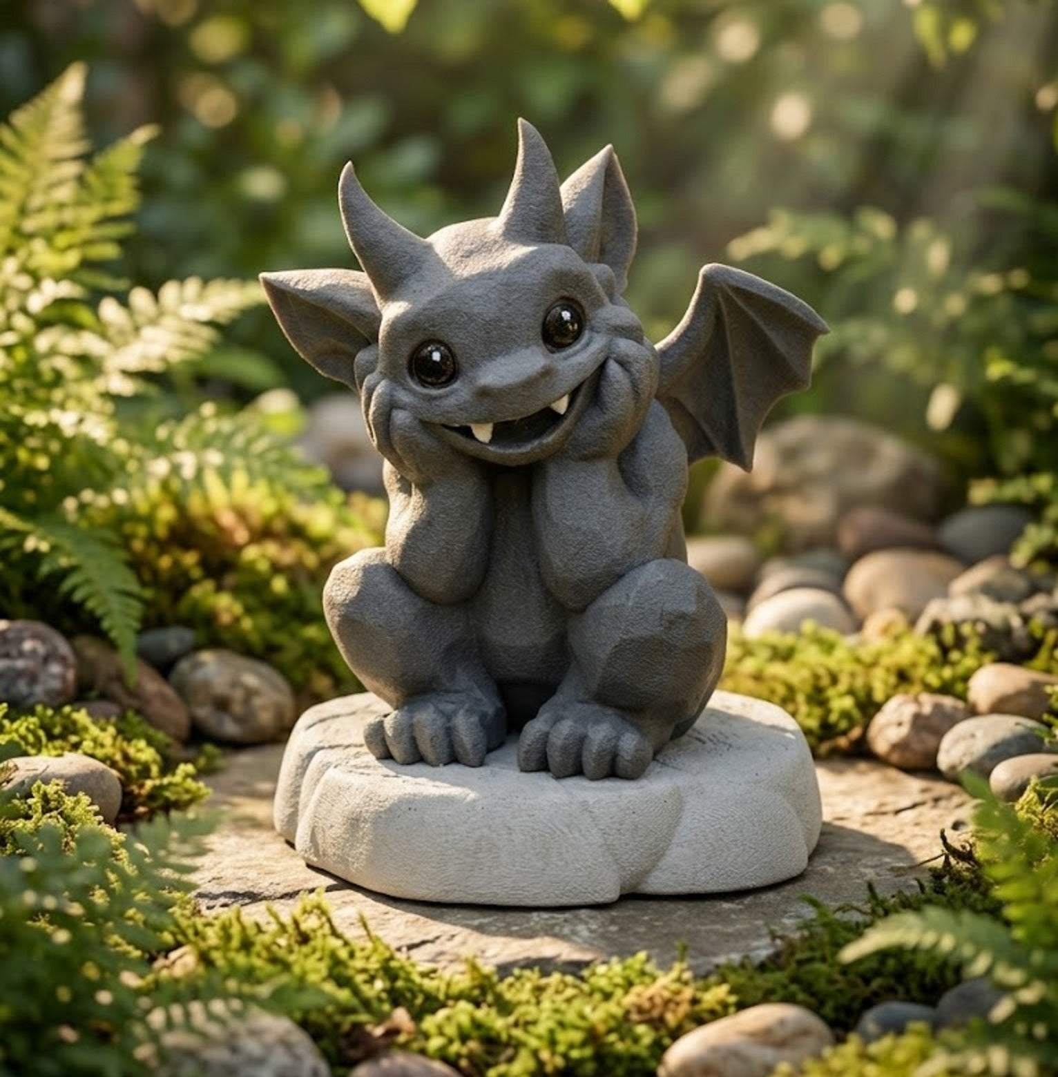 Drachen Wächter aus Steinoptik – Handgefertigte Deko Figur mit Betonplatte | Gargoyle Figur