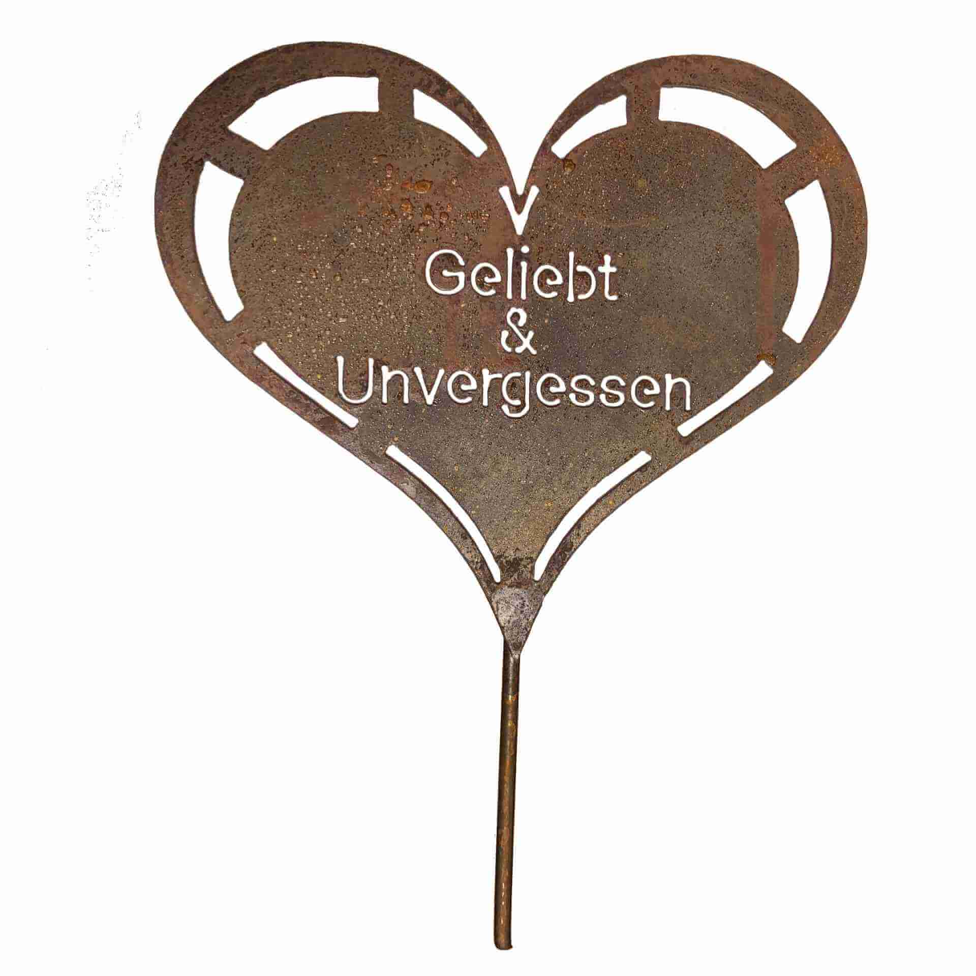 Edelrost Grabherz Grabschmuck Gedenkstein Trauerherz Herz Spruch für Grab Geliebt&Unvergessen
