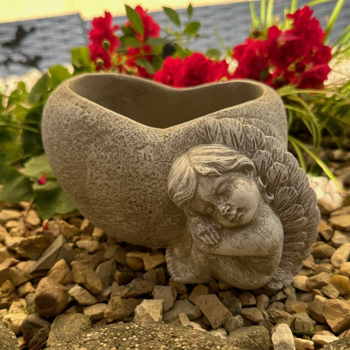 Pflanztopf Engel mit Herz Grabherz Grabschmuck Grabdeko Trauerherz