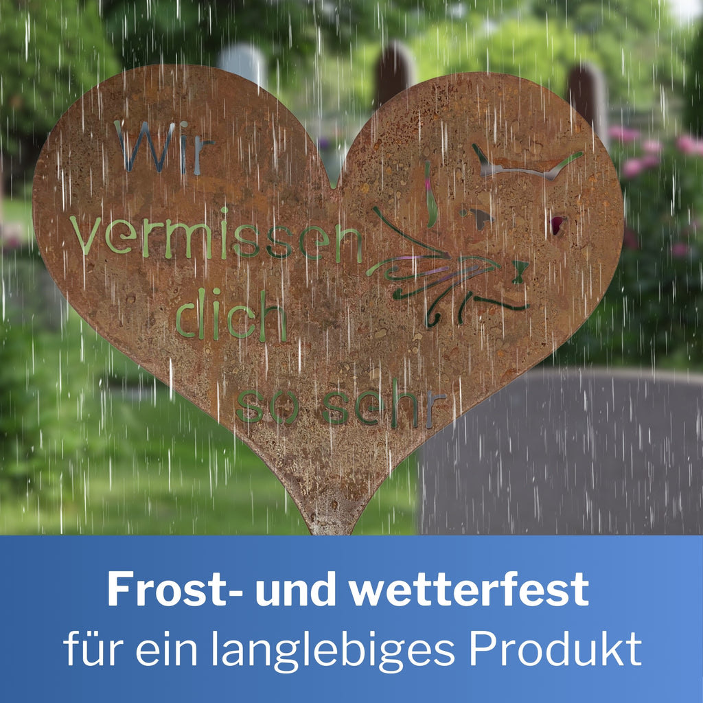 Tiergrab Stecker Grabherz mit Spruch Katze Rost