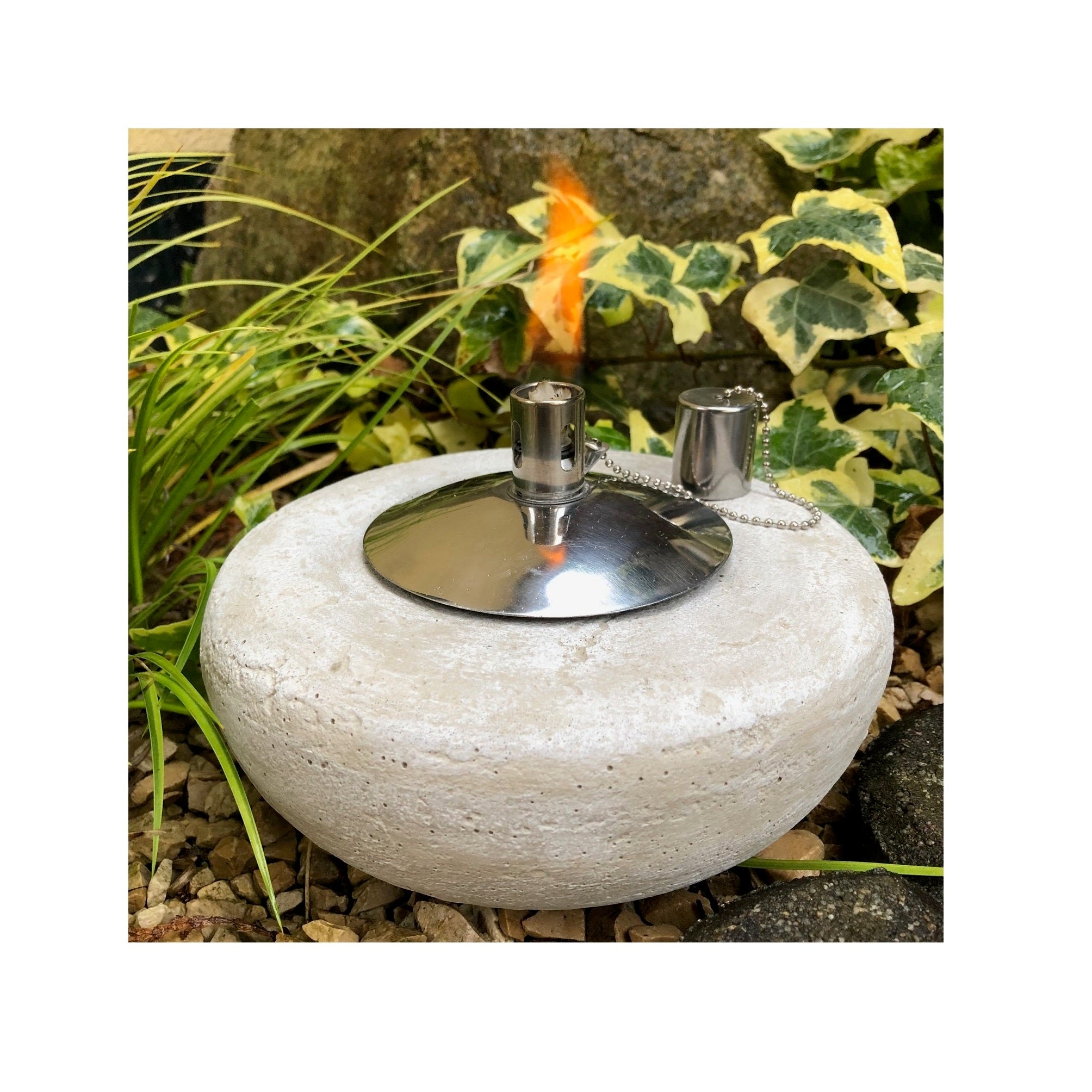Gartenfackel Ölfackel Öllampe Garten Fackel Tischfackel Steinguss Edelstahl Ölbehälter 85ml, ca.2,7 kg schwer