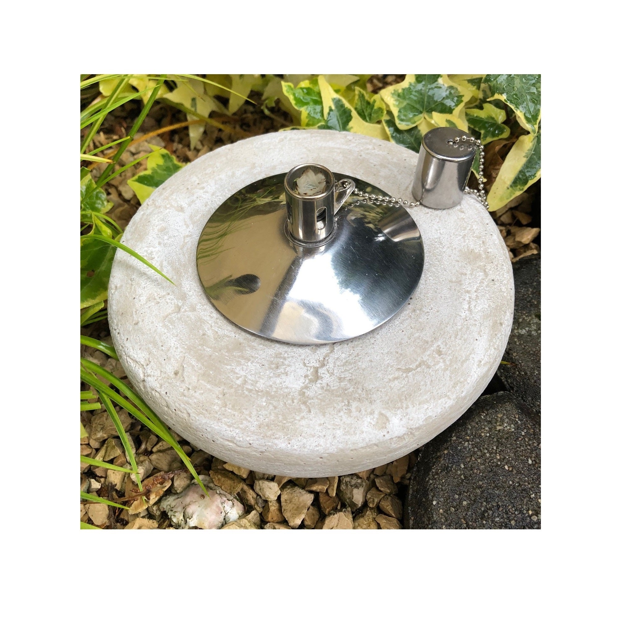 Gartenfackel Ölfackel Öllampe Garten Fackel Tischfackel Steinguss Edelstahl Ölbehälter 85ml, ca.2,7 kg schwer