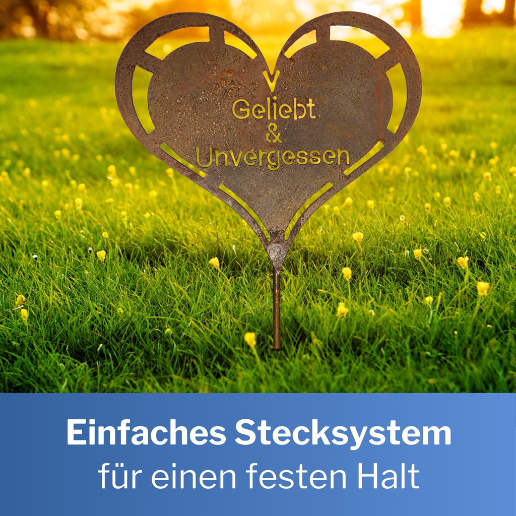 Edelrost Grabherz Grabschmuck Gedenkstein Trauerherz Herz Spruch für Grab Geliebt&Unvergessen