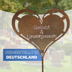 Edelrost Grabherz Grabschmuck Gedenkstein Trauerherz Herz Spruch für Grab Geliebt&Unvergessen