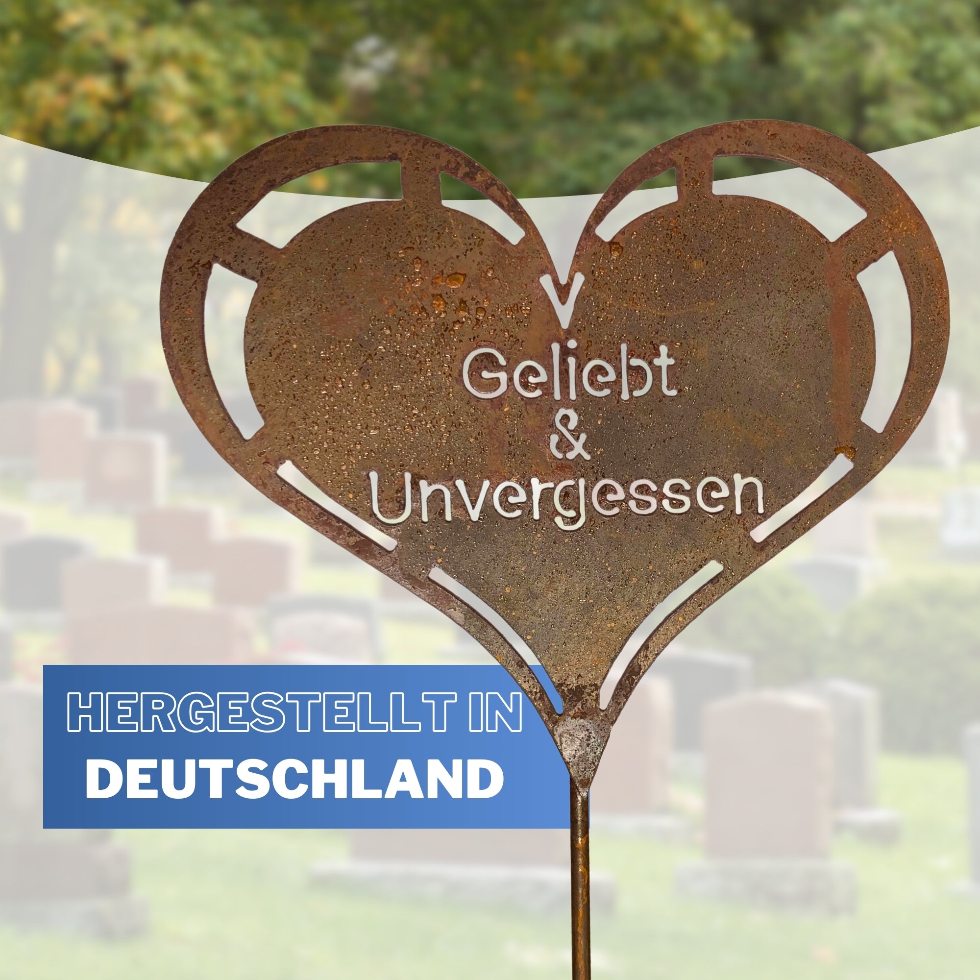 Edelrost Grabherz Grabschmuck Gedenkstein Trauerherz Herz Spruch für Grab Geliebt&Unvergessen