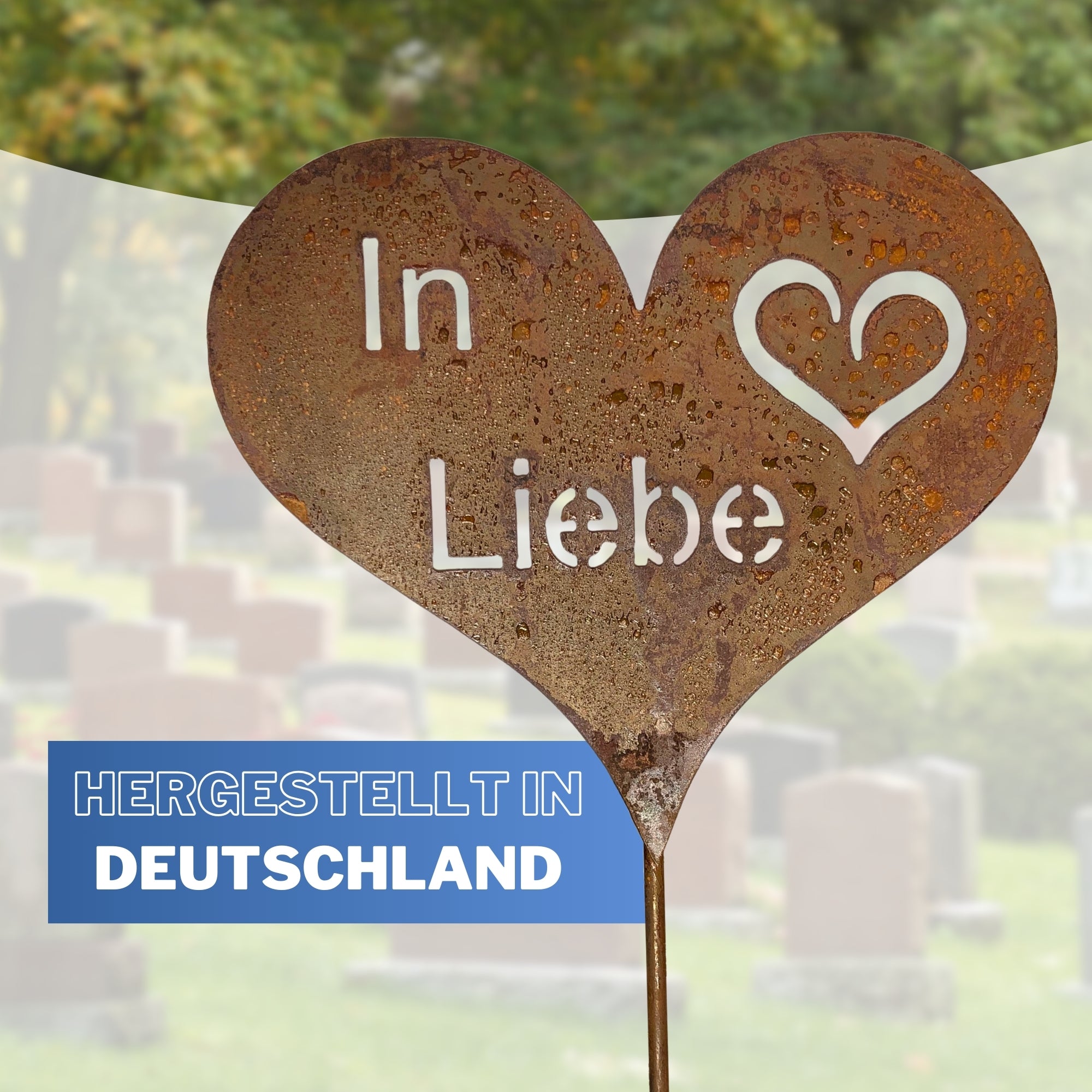 Edelrost Grabherz Grabschmuck Gedenkstein Trauerherz Herz Spruch für Grab -  In Liebe