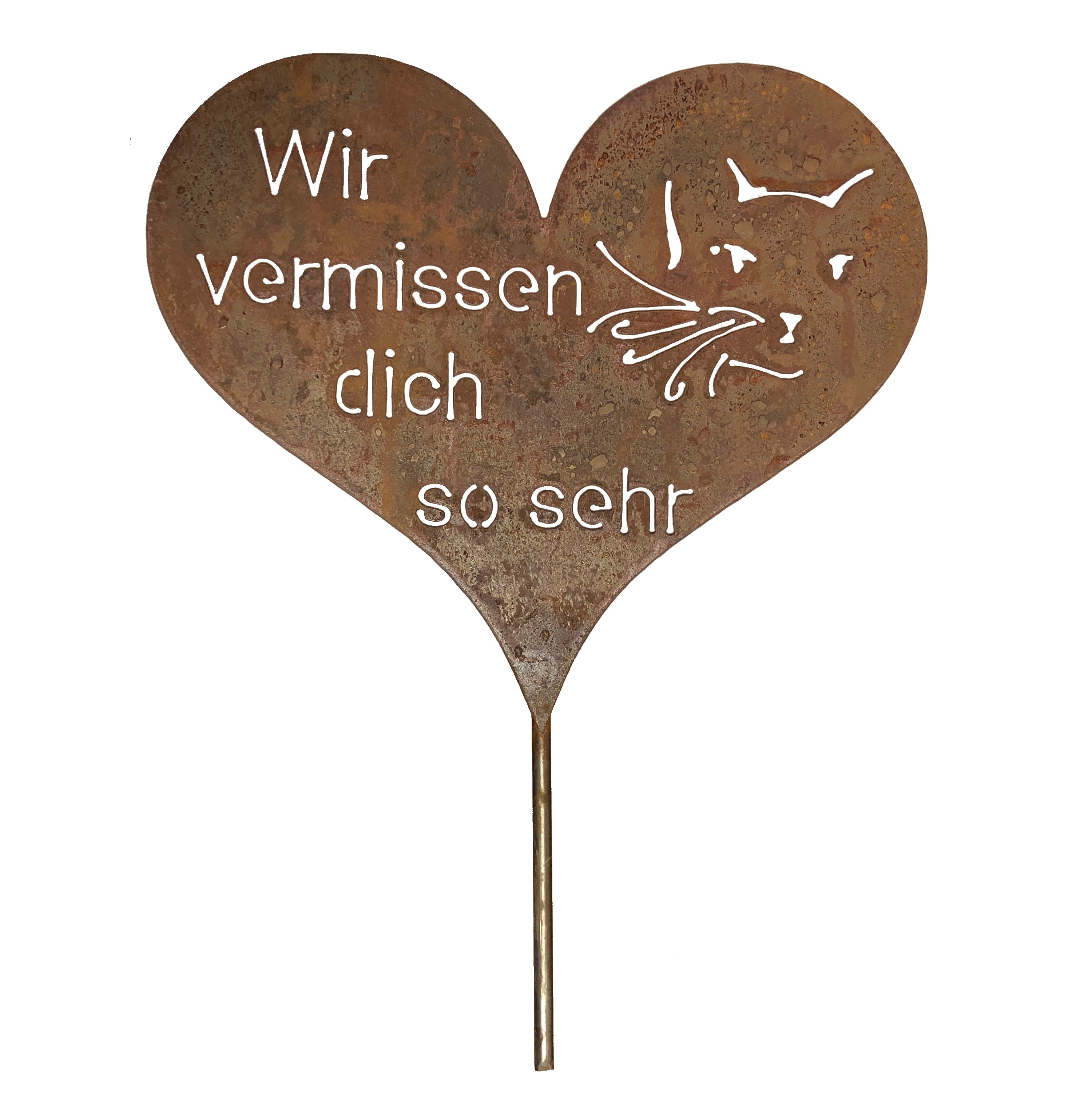 Tiergrab Stecker Grabherz mit Spruch Katze Rost