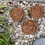 3x Rosenblüte Stein Rose Steinrose Rosen Blüte Blumen Steinguss frostfest Garten Rost Metall Optik 8cm