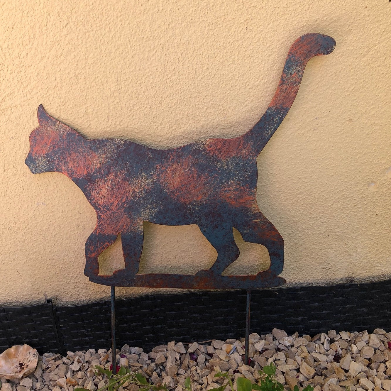 Katze auf Stab  Rostiges Metall Design 36cm