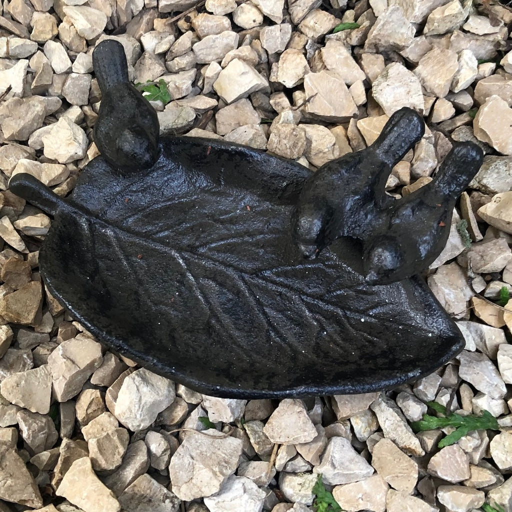 Vogeltränke Blatt  3 Vögel Guss 14cm