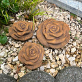Rose 3er Set Rosenblüte Stein Rosen Blüte Blumen Steinguss frostfest  Garten Rost Metall Optik