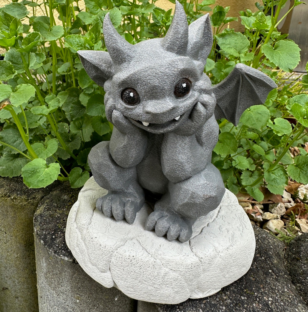 Drachen Wächter aus Steinoptik – Handgefertigte Deko Figur mit Betonplatte | Gargoyle Figur