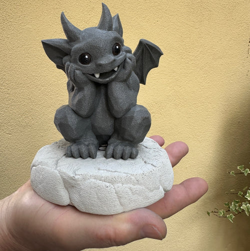 Drachen Wächter aus Steinoptik – Handgefertigte Deko Figur mit Betonplatte | Gargoyle Figur