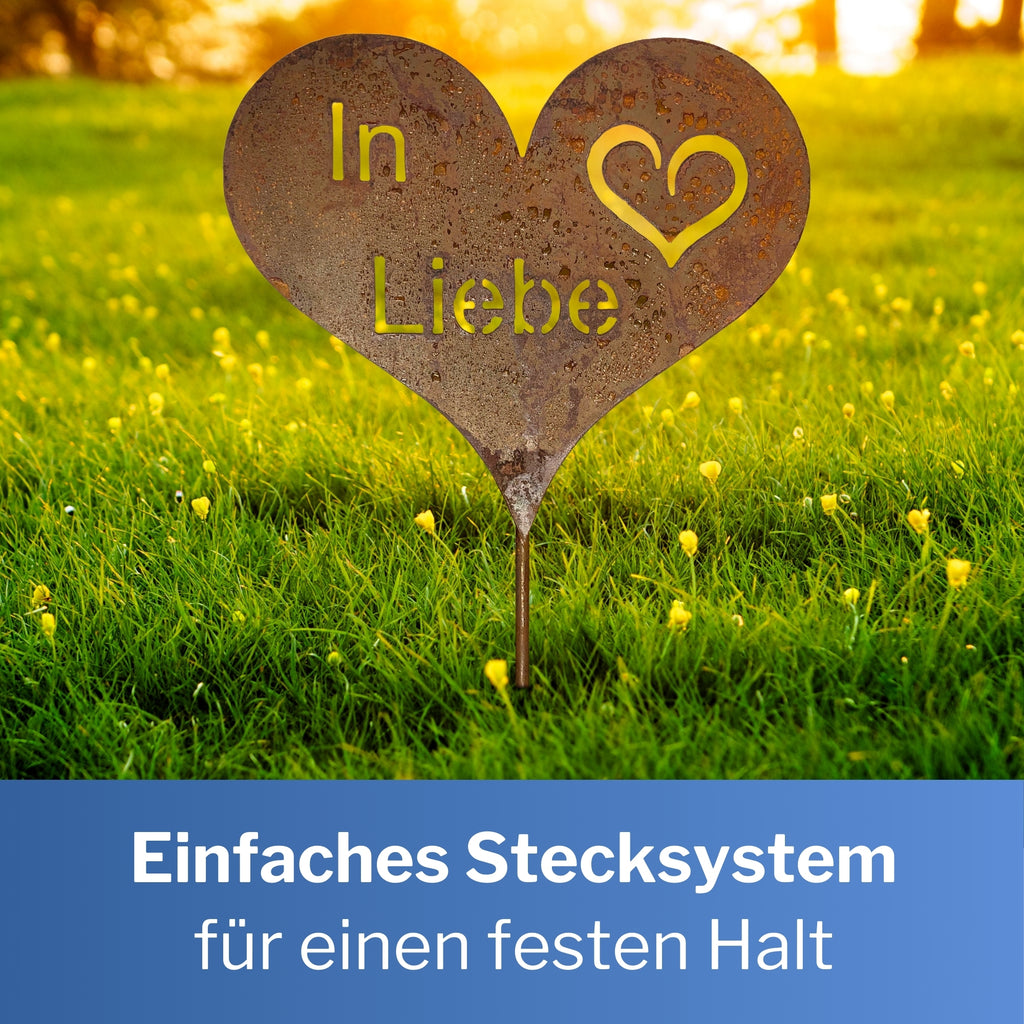Edelrost Grabherz Grabschmuck Gedenkstein Trauerherz Herz Spruch für Grab -  In Liebe