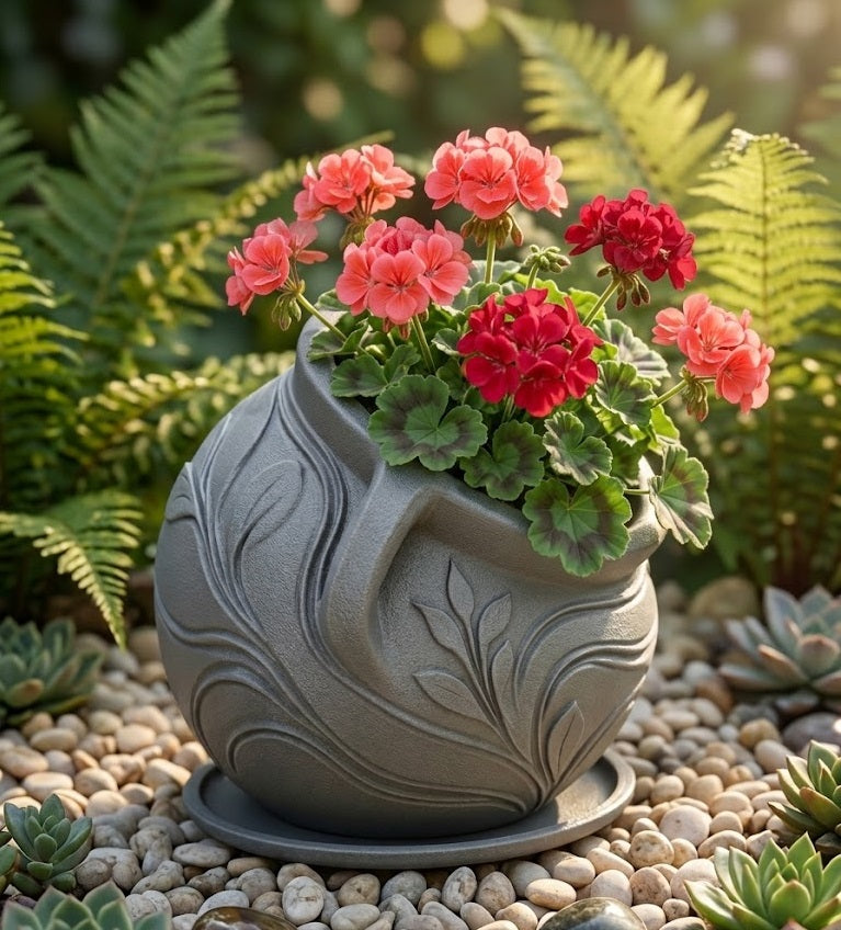 Amphore Pflanztopf mit floralem Relief – dekorativer Pflanzkübel für Garten, Terrasse & Eingangsbereich
