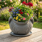 Amphore Pflanztopf mit floralem Relief – dekorativer Pflanzkübel für Garten, Terrasse & Eingangsbereich