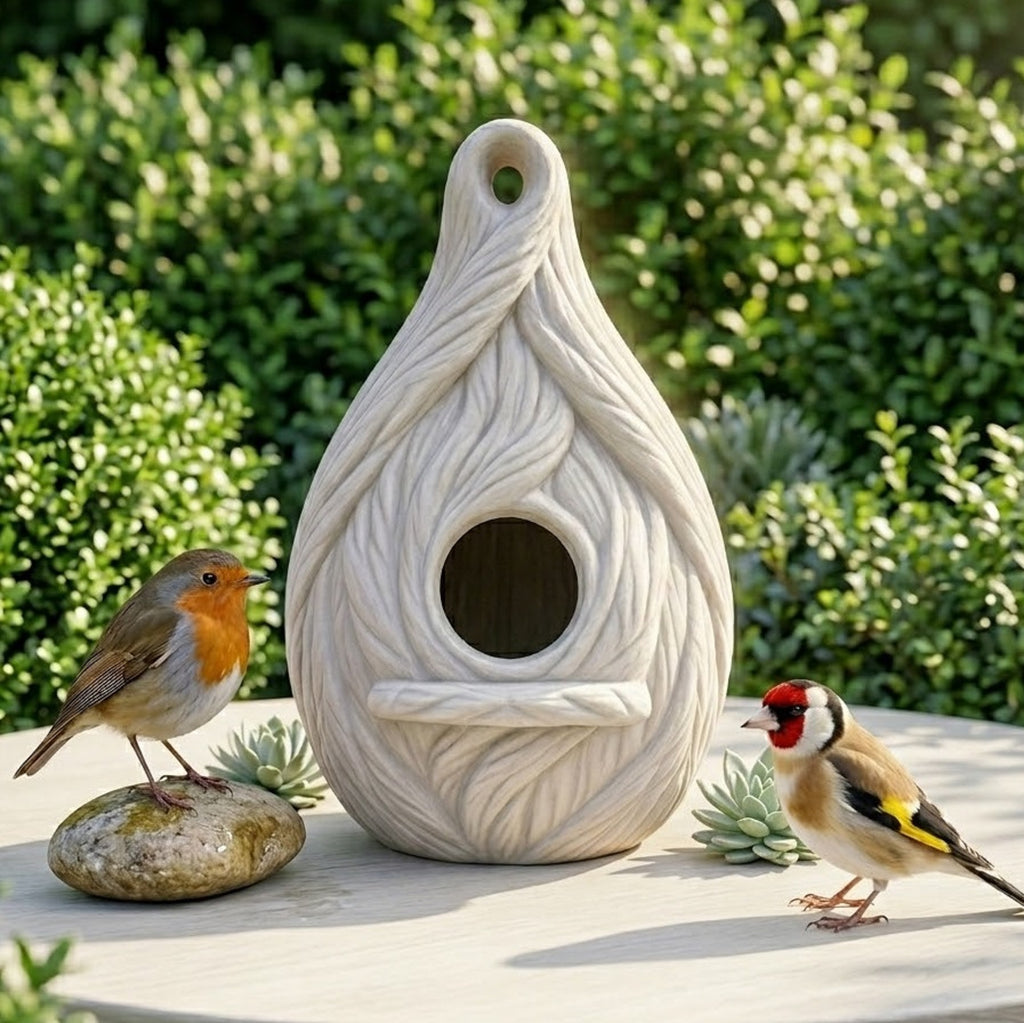 Vogelhaus Nisthaus im Federdesign – Wetterfester Nistkasten zum Aufhängen oder Aufstellen | Abschraubbarer Boden