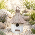 Vogelhaus mit Strohdach-Optik – Wetterfestes Nisthaus zum Aufhängen / Stellen