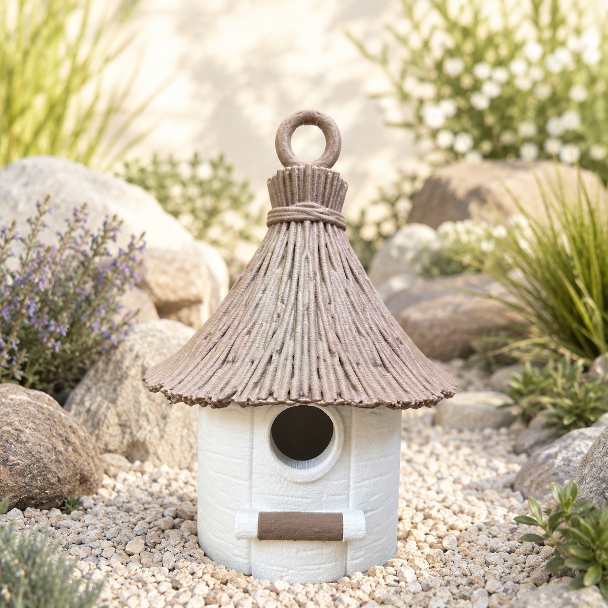 Vogelhaus mit Strohdach-Optik – Wetterfestes Nisthaus zum Aufhängen / Stellen