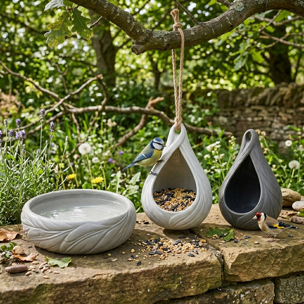 Vogeltränke Futterstelle – Vogelbad & Vogelfutterhaus für Garten & Balkon | zum Hängen oder Stellen | Unikat