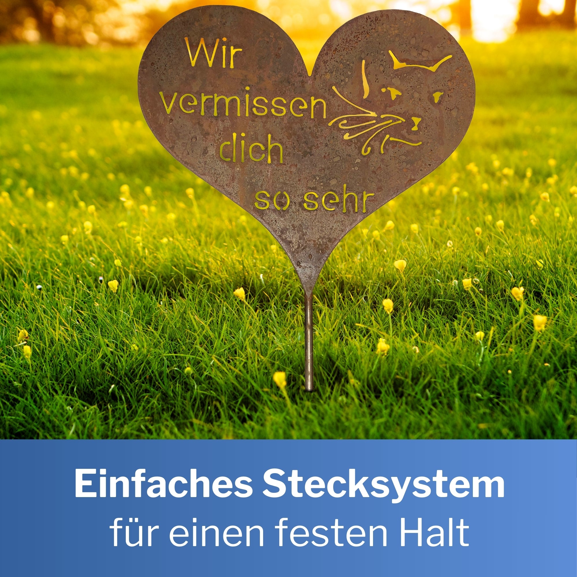 Tiergrab Stecker Grabherz mit Spruch Katze Rost